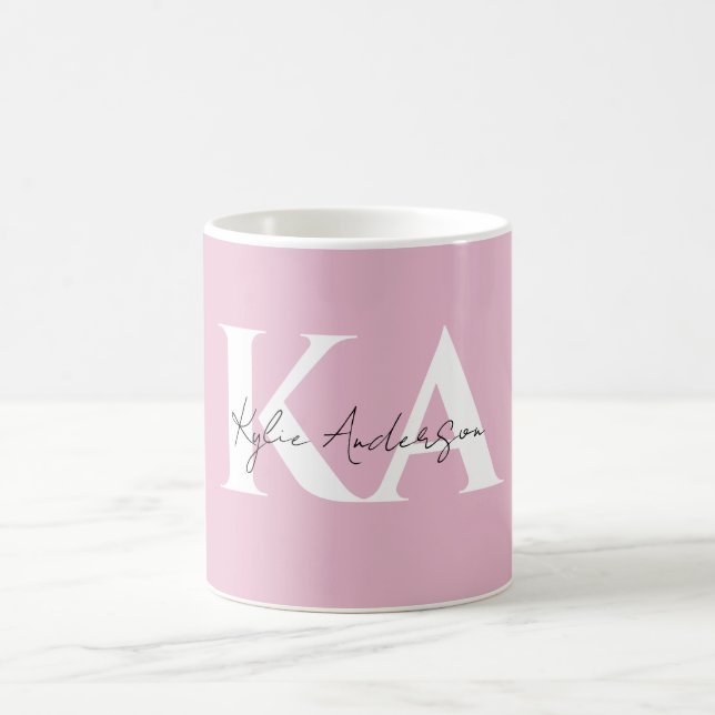 Modern Rosa Personlig Monogram Namn - Kaffemugg (Center)