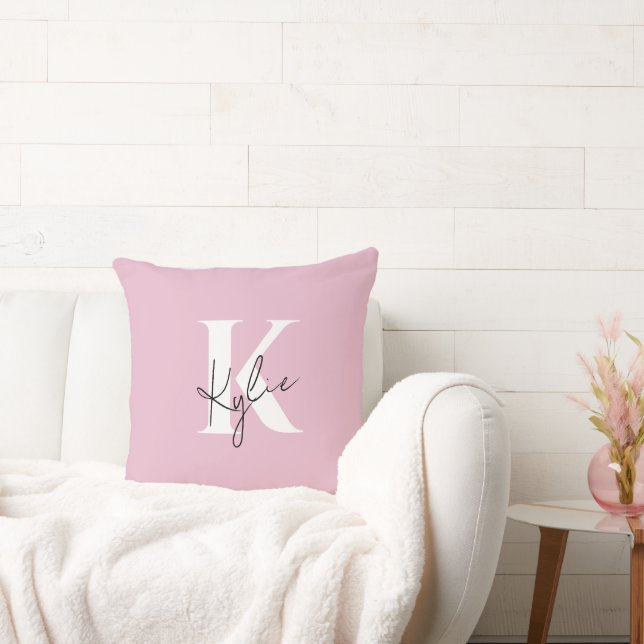 Modern Rosa Personlig Monogram Namn - Kudde (Soffa)