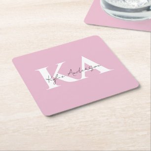 Modern Rosa Personlig Monogram Namn - Underlägg Papper Kvadrat