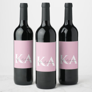 Modern Rosa Personlig Monogramnamn - Vinflaska Etikett