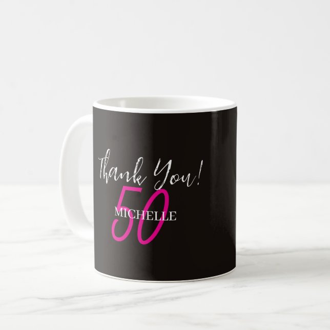 Modern Rosa Personlig Tack För Födelsedag Kaffemugg (Framsida vänster)