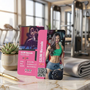 Modern Rosa Personlig Tränare Fitness Foto Anpassa Visitkort
