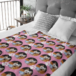 Modern Rosa Pet Photo w Paw Print Mönster Cute Fleecefilt
