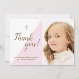 Modern Rosa Photo 1st Heliga Communion Tack Kort