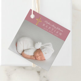 Modern Rosa Photo Girl Baptism Tack Gåvor Etiketter