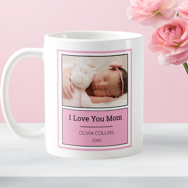 Modern Rosa Photo Personlig Mors dag Baby Kaffemugg (Modern Pink Photo Personalized Mothers Day Baby Coffee Mug)