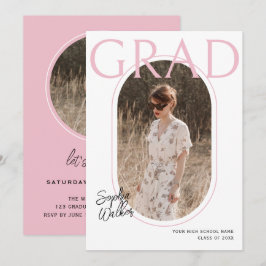 Modern Rosa Photo Studentfest med minimal skriptst Inbjudningar