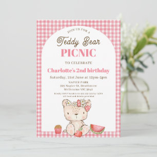 Modern Rosa Play Arch Nalle Picnic Birthday Inbjudningar