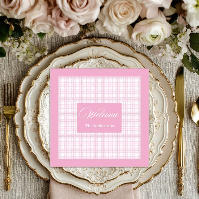 Modern Rosa Play Napkins Personlig Elegant Pappersservett (Modern Pink Plaid Napkins Personalized Elegant)