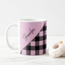 Modern Rosa Pput Check Mönster Namn Kaffemugg