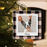 Modern Rosa Pput & Namn och Hund Photo Julgransprydnad Keramik<br><div class="desc">Modern Rosa Pput & Namn och Hund Photo</div>