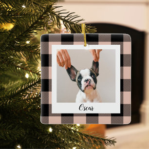 Modern Rosa Pput & Namn och Hund Photo Julgransprydnad Keramik