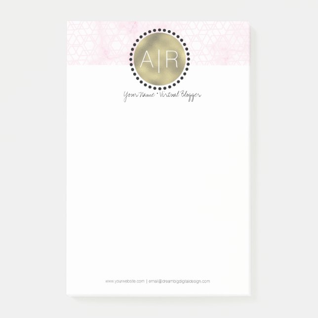 Modern Rosa Prickig Marmor Simulerad Folie Monogra Post-it Block (Framsida)