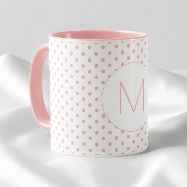 Modern rosa prickmönster Initial monogram Mugg (Modern Pink Polka Dot Pattern Initial Monogram Mug)