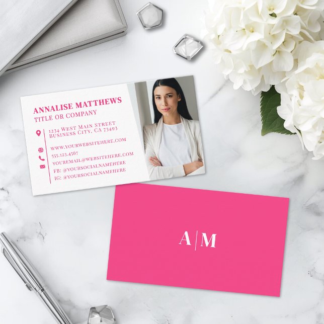 Modern Rosa Professionell Foto Visitkort (Modern Hot Pink Professional Photo Business Card)