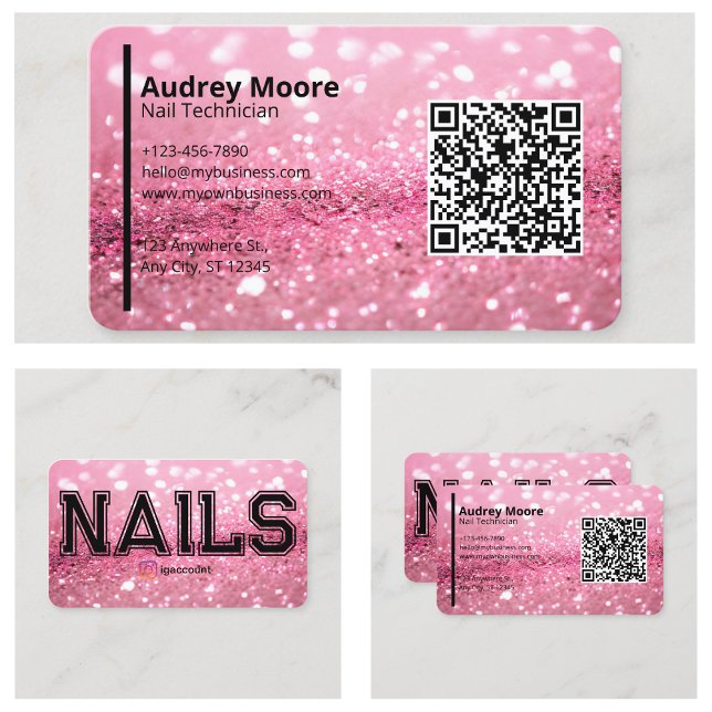 Modern Rosa Professionell Nail Technician-mallar Visitkort (Modern Pink Professional Nail Technician Templates Business Card
)