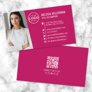 Modern Rosa Professionell QR-kod Foto Logotyp Visitkort