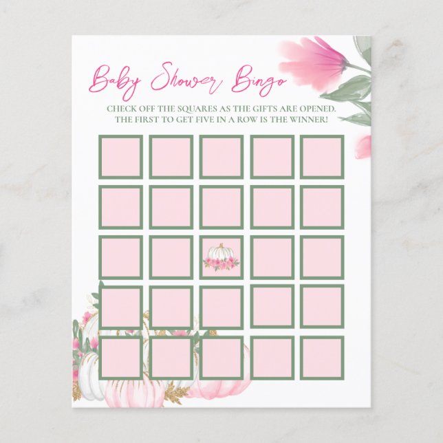 Modern  Rosa Pumpkin Baby Shower Bingo Game (Framsida)
