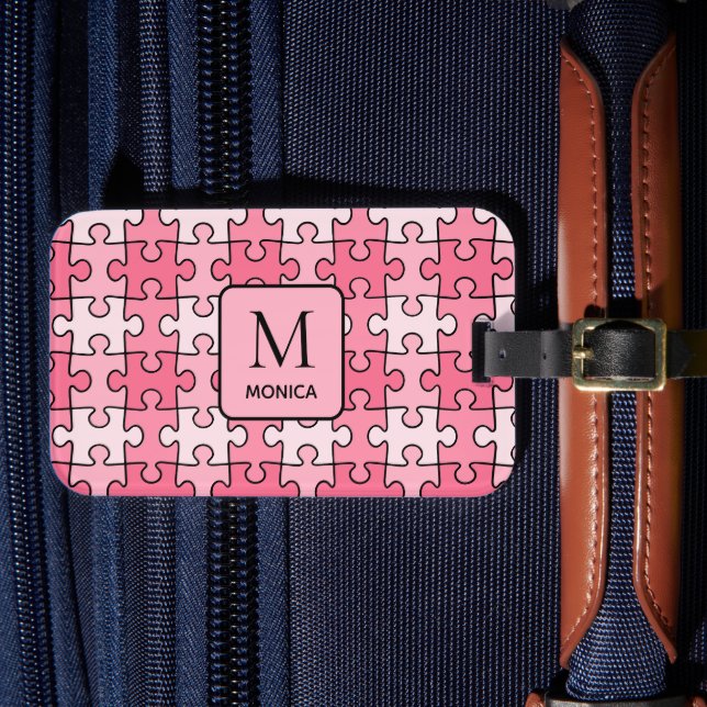 Modern Rosa Puzzle Delar Monogram Bagagebricka (Framsida Insitu 4)