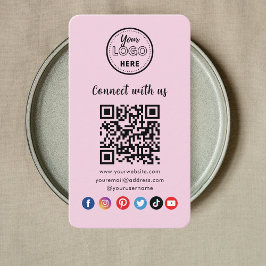 Modern Rosa QR-kod Anslut med USA Social Media Visitkort