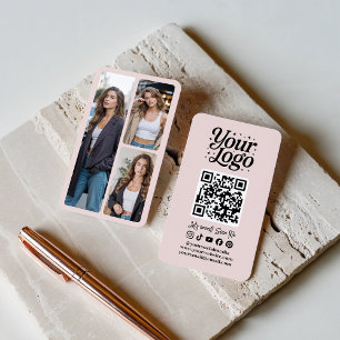 Modern Rosa QR-kod Logotyp för Sociala Media Foto Visitkort
