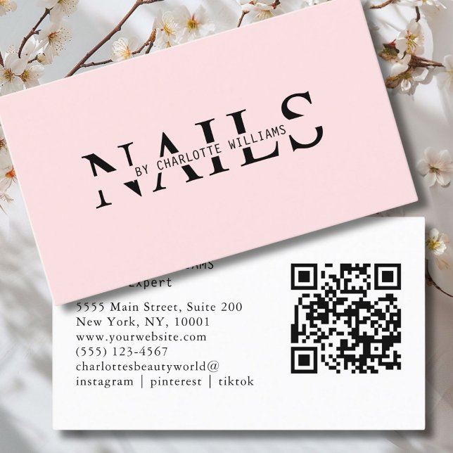 Modern, Rosa, QR-kod Visitkort (Modern, Pink, QR Code Business Card. Perfect for Beauty, Nails, Lashes, Hair experts and more.)