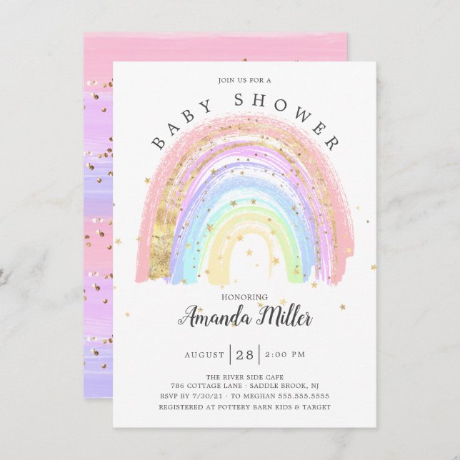 Modern Rosa Rainbow Baby Shower-inbjudan för dagli Inbjudningar (Fram/baksida)