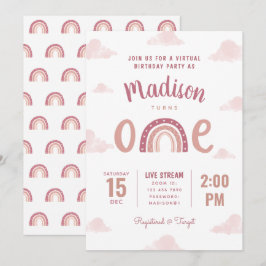 Modern Rosa Rainbow Clouds Virtuella första födels Inbjudningar