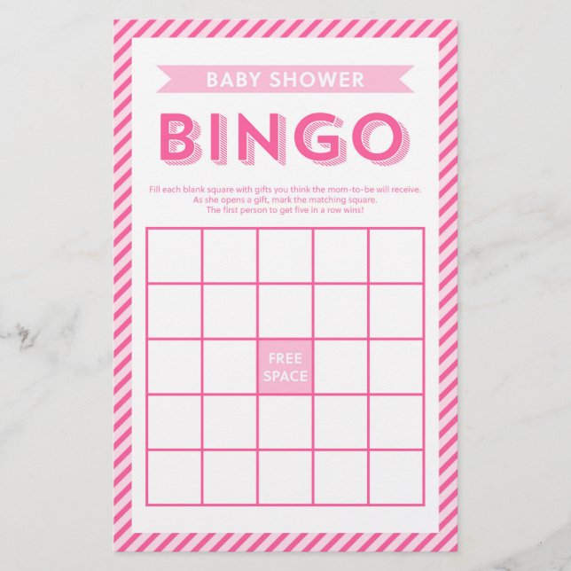 Modern Rosa Rand Baby Shower Bingo Game Brevpapper (Framsida)
