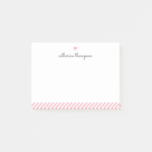 Modern  Rosa Rand Heart Girly Söt Script Post-it Block (Framsida)