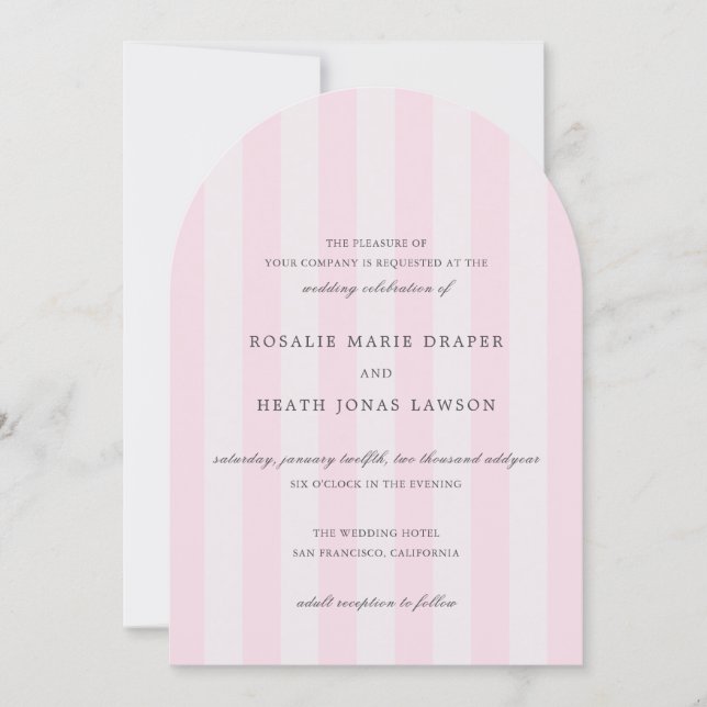 Modern Rosa Randig Elegant Bröllop Inbjudningar (Framsida)