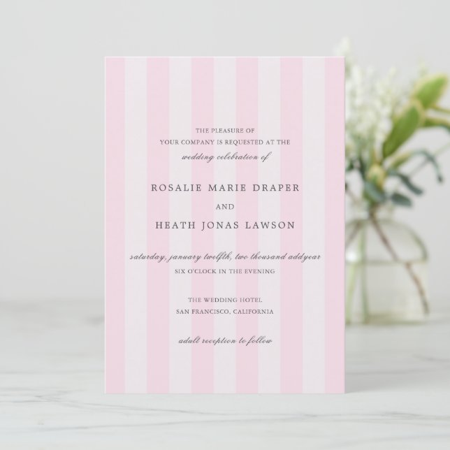 Modern Rosa Randig Elegant Bröllop Inbjudningar (Stående Fram)
