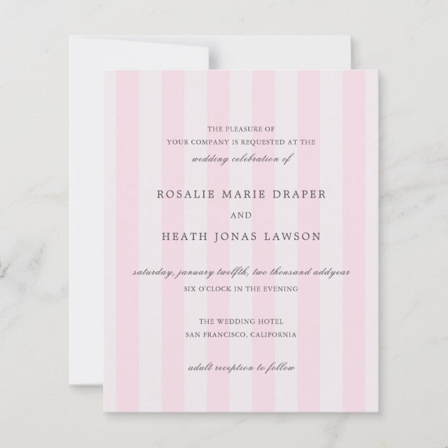 Modern Rosa Randig Elegant Budget Bröllopsinbjudan (Framsida)
