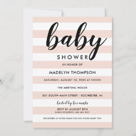 Modern Rosa Randig Skript Babyflicka Shower Inbjudningar