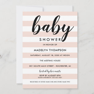 Modern Rosa Randig Skript Babyflicka Shower Inbjudningar