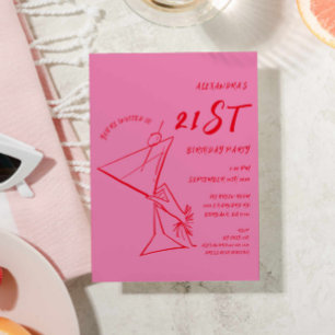 Modern Rosa Red 21:a födelsedagsinbjudan Inbjudningar