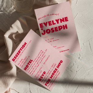 Modern Rosa Red allt på en Roligt, fet Funky Bröll Inbjudningar