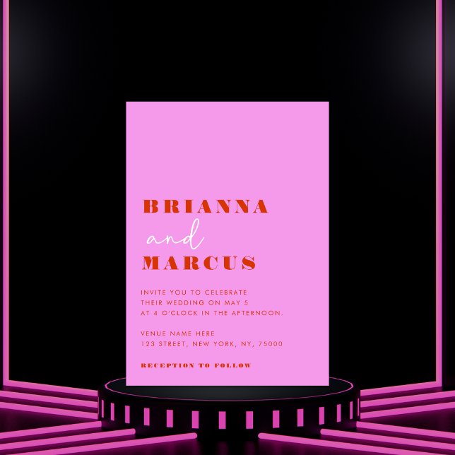 Modern Rosa & Red Bold Typography QR Code Bröllop Inbjudningar (Skapare uppladdad)