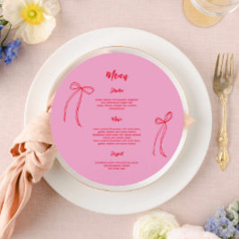 Modern Rosa Red Bow Birthday Circular Menu Meny