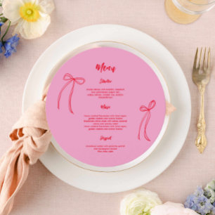 Modern Rosa Red Bow Birthday Circular Menu Meny