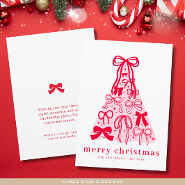 Modern Rosa Red Bow God jul Helgdag Card Julkort