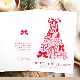 Modern Rosa Red Bows God jul Helgdag Card Kort