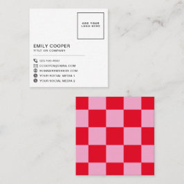 Modern Rosa Red | Checker Checkboard Din Logotyp Fyrkantigt Visitkort