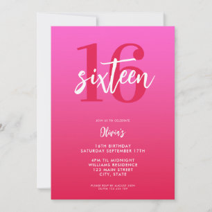 Modern Rosa Red Elegant 16:e födelsedagen Inbjudningar
