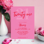 Modern Rosa Red Elegant 21:a födelsedagen Inbjudningar<br><div class="desc">En enkel,  modern 21:a födelsedagsinbjudan med elegantens kalligrafi-skript,  typografi och minimalistisk design i rosa och rött färg.</div>