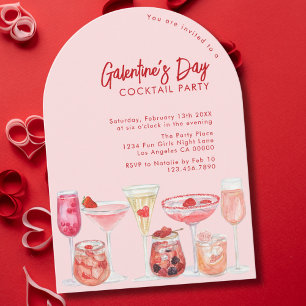Modern Rosa & Red Galentine's Day Cocktail Party Inbjudningar