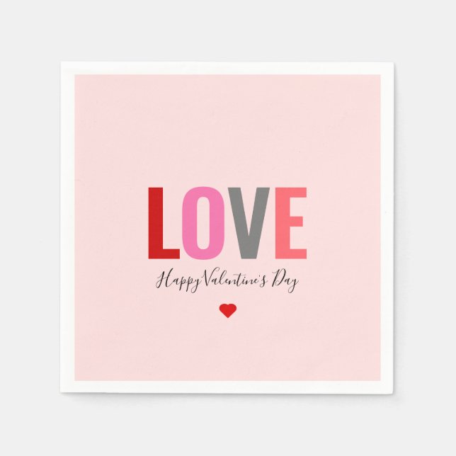 Modern Rosa Red Heart Valentines day Party Papper Pappersservett (Framsidan)