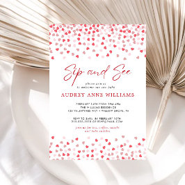 Modern Rosa Red Hearts Sip and See Inbjudningar