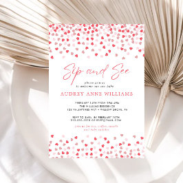 Modern Rosa Red Hearts Sip and See Inbjudningar