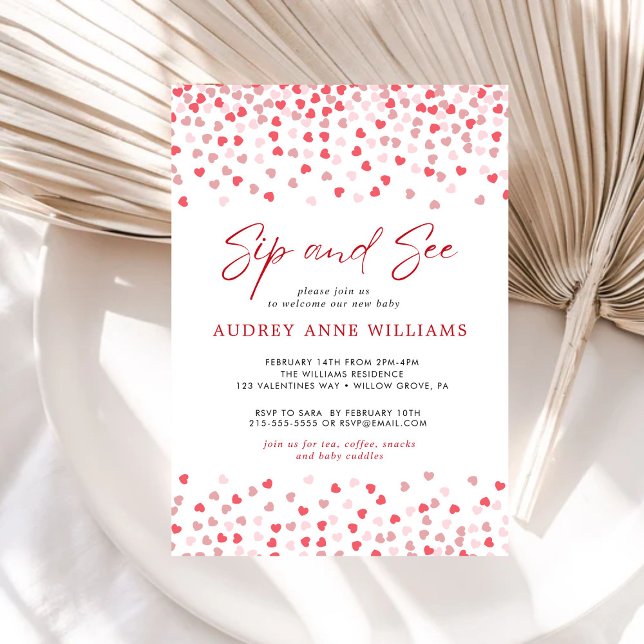 Modern Rosa Red Hearts Sip and See Inbjudningar (Skapare uppladdad)